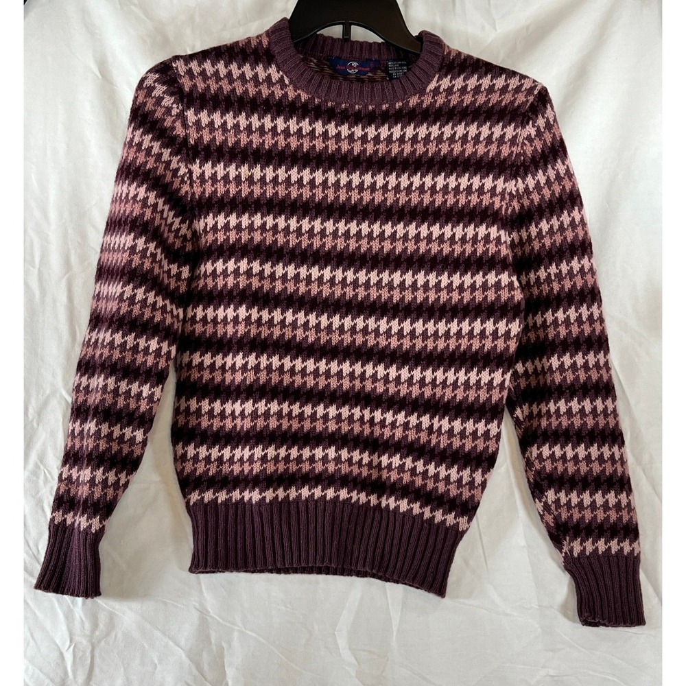 Vtg Jean Paul Germain Shetland Wool Sweater Women M Houndstooth Burgundy Pink